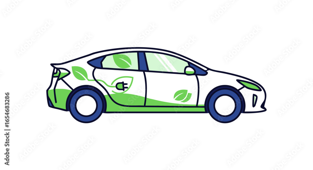 Naklejka premium Minimalistic eco-friendly electric vehicle illustration emphasizing sustainability and green transportation concepts with a clean design and