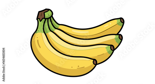Illustration of a bunch of fresh ripe bananas with vibrant yellow peel and minimalist cartoon style suitable for healthy eating themes and culinary