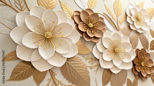 Beautiful floral pattern with layered petals and golden accents