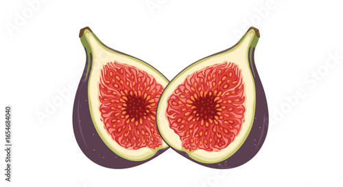 Vivid Cross-Section of a Fleshy Fig Featuring Juicy Seed-Rich Interior and Smooth Dark Exterior for Fresh and Natural Fruit Appeal