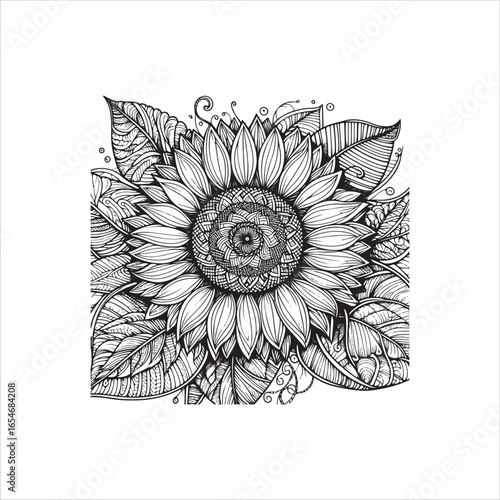 Sun Flower art black and white