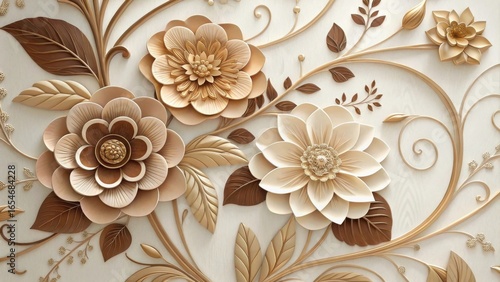 Elegant embossed floral pattern with golden and brown accents