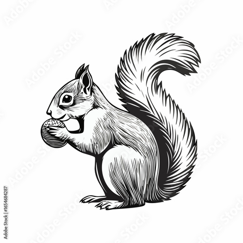 Tableau sur toile Squirrel Eating Nut illustration Image vector isolated on white background
