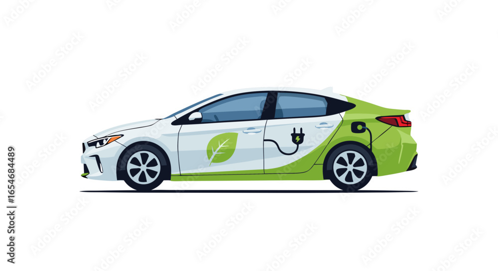 Fototapeta premium Eco-friendly electric vehicle with sustainable energy icons and green design elements highlighting green energy mobility solutions for urban