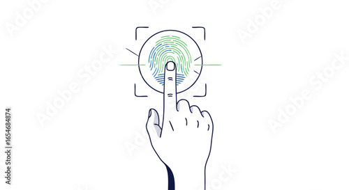 Futuristic biometric fingerprint scanning technology illustration emphasizing personal identification and digital security within a minimalistic