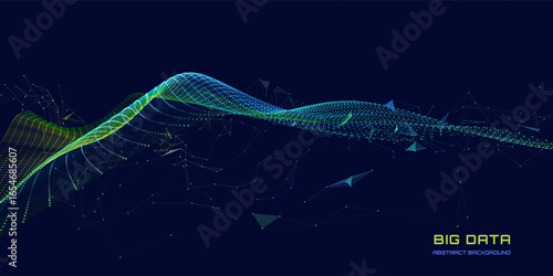 Abstract technology background with wavy color grid in dark. Analytics data algorithms. Big Data.  Banner for business, science and technology.  Computing concept.