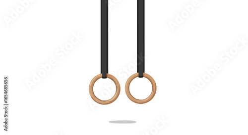 Minimalist Gymnastic Rings Hanging with Black Straps and Casting Shadow Cool Fitness Equipment Design for Strength Training and Bodybuilding