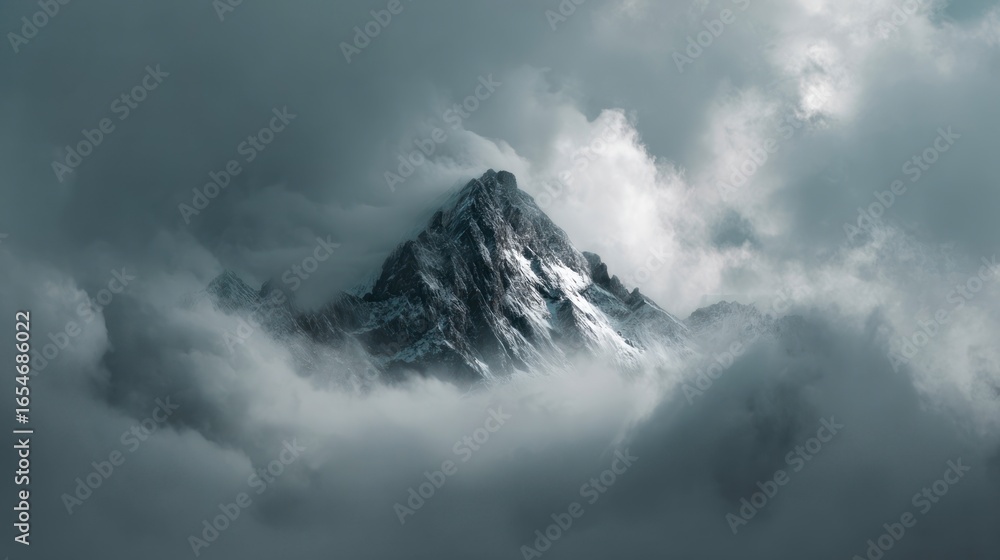 Fototapeta premium Majestic mountain peak in clouds