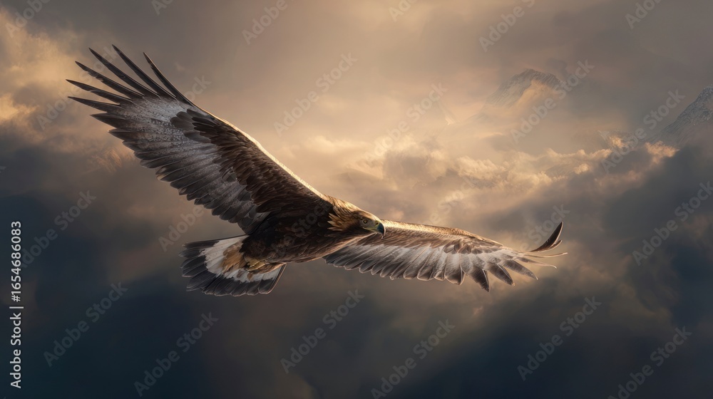 Fototapeta premium Majestic eagle in flight against dramatic clouds