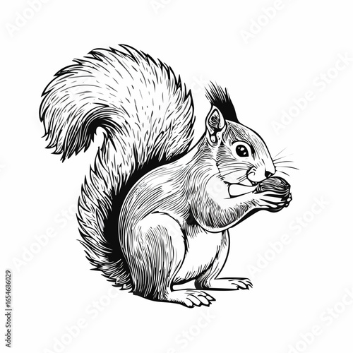 Tableau sur toile Squirrel Eating Nut illustration Image vector isolated on white background