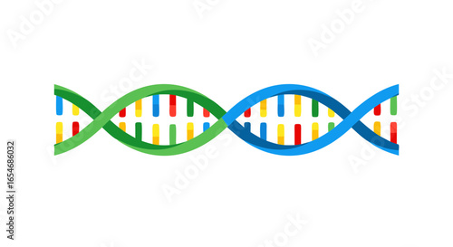 Innovative Digital Representation of DNA Double Helix with Colorful Strands and Patterned Bases Illustrating Genetic Structure and Molecular Biology