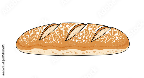 Illustration of a Freshly Baked Loaf of Bread with Crusty Scoring Lines and Soft Interior
