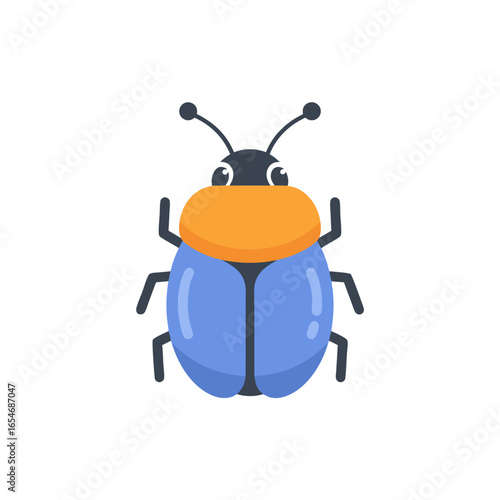Adorable cartoon beetle character with vivid blue and orange hues showcasing playful insect design for children's illustrations and educational