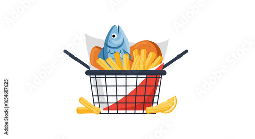 Freshly Cooked Fish and Crispy Fries Served with Lemon Wedges in a Wicker Basket for a Delightful Meal Experience