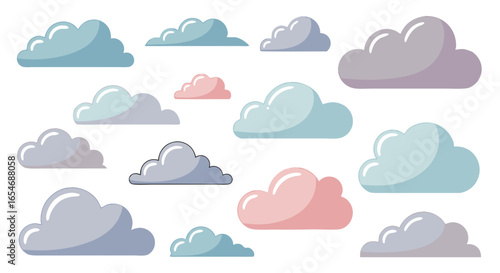 Illustration of Various Soft and Puffy Clouds in Different Sizes and Colors on a Clear Sky