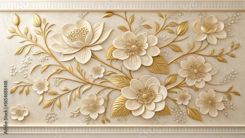 Luxurious gold embossed floral arrangement on textured background
