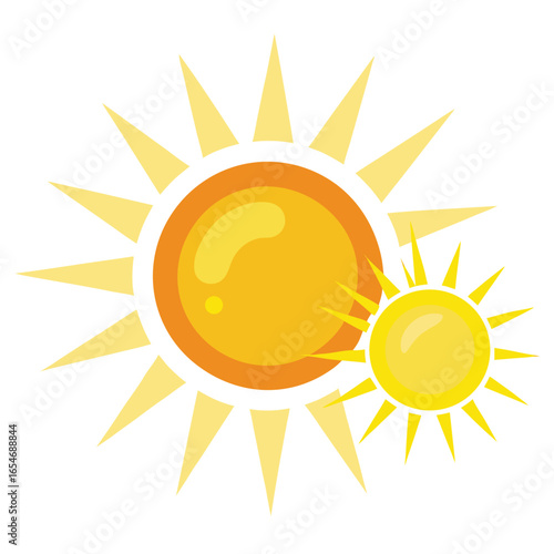 Two bright yellow suns illustration vector graphic scalable eps digital art radiant energy celestial bodies warmth sky white background