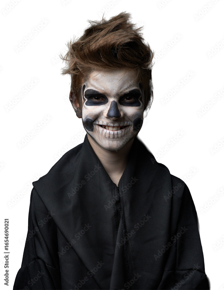 Obraz premium Kid in Skull Makeup Grinning on Transparent Background