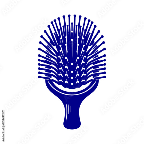 Blue Hair Brush Icon with Rounded Bristles.