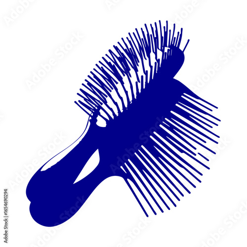 Blue Hair Brush Silhouette Isolated on White Background.