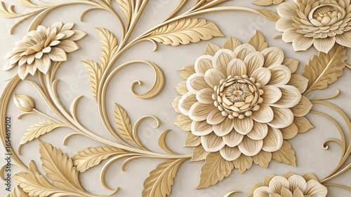 Detailed gold floral design with embossed petals and leaves