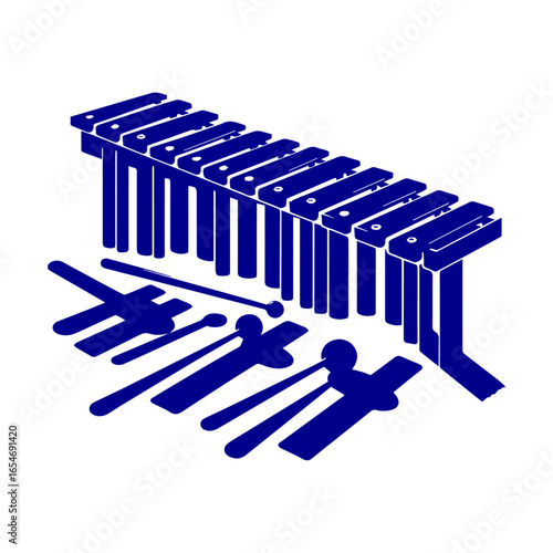 Blue Xylophone Musical Instrument With Mallets 1.