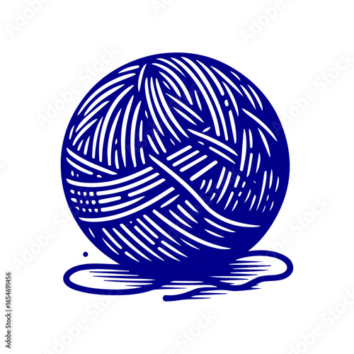 Blue Yarn Ball Illustration.