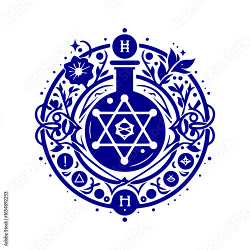 Mystical Alchemical Symbol with Flask and Star.