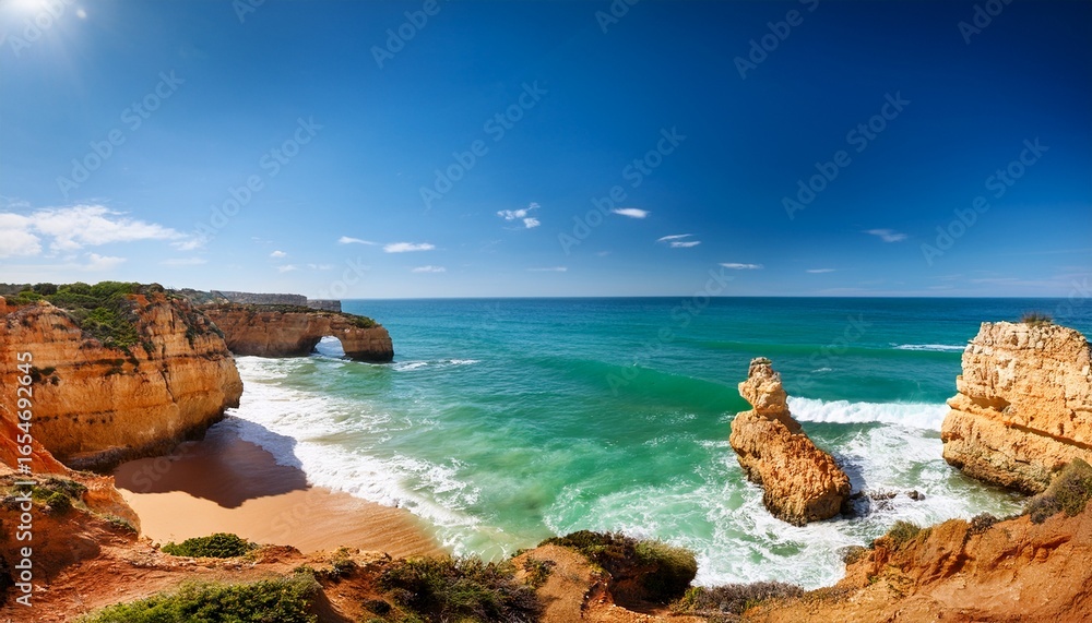 Fototapeta premium algarve summer midday cliff waves