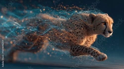 Wallpaper Mural Cheetah sprinting with a trail of digital energy in a dark environment Torontodigital.ca
