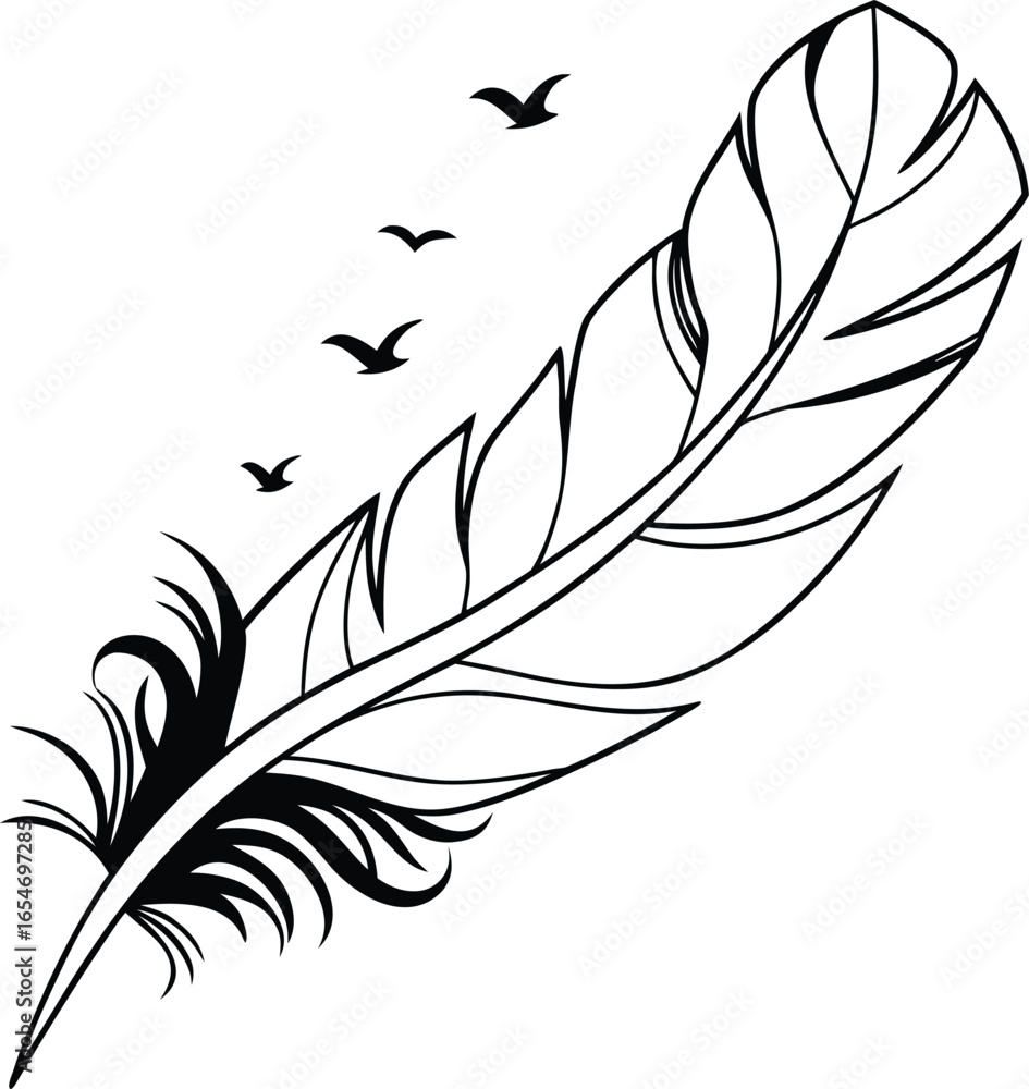 Obraz premium Elegant feather silhouette drifting diagonally with a subtle curved shape