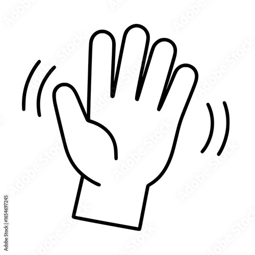 Simple line drawing of a hand in a waving gesture