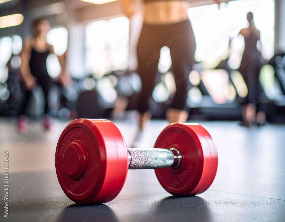 Naklejka premium Czerwone kobiece hantle na siłowni
