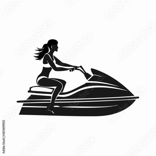 Jet Ski Vector Images. Silhouette woman riding jet ski full body black color only