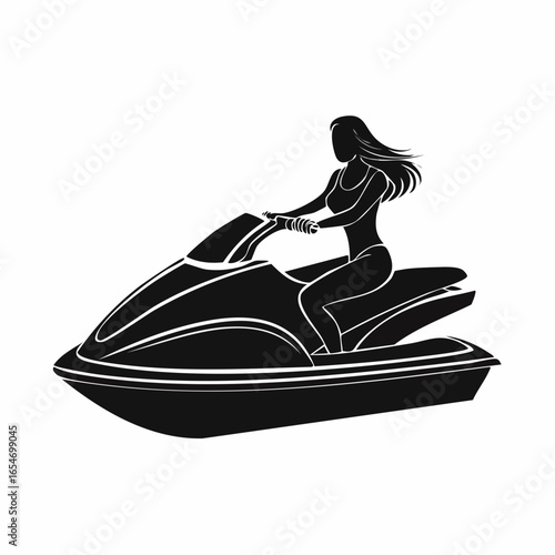 Jet Ski Vector Images. Silhouette woman riding jet ski full body black color only