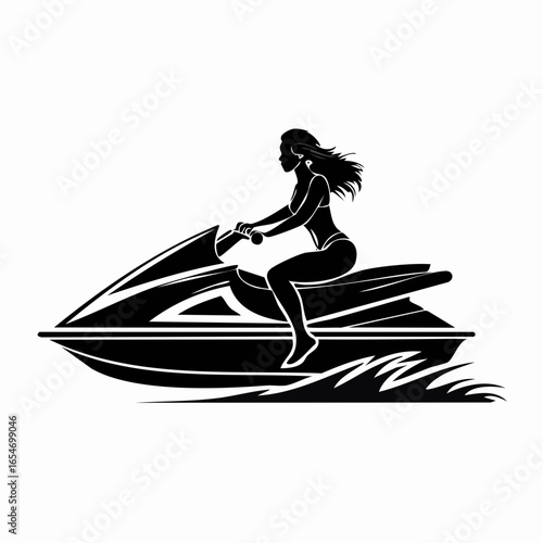 Jet Ski Vector Images. Silhouette woman riding jet ski full body black color only