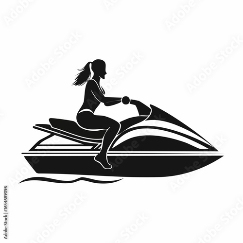 Jet Ski Vector Images. Silhouette woman riding jet ski full body black color only