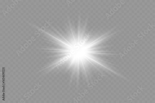 Abstract glowing starburst with bright rays on transparent background for decoration