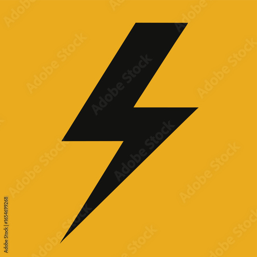Bold oversized black lightning bolt silhouette icon illustration for electric energy and power concepts white background