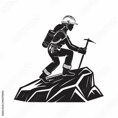 Worker Wearing Hard Hat Working on Top of a Rock Surface in Industrial Environment Vector
