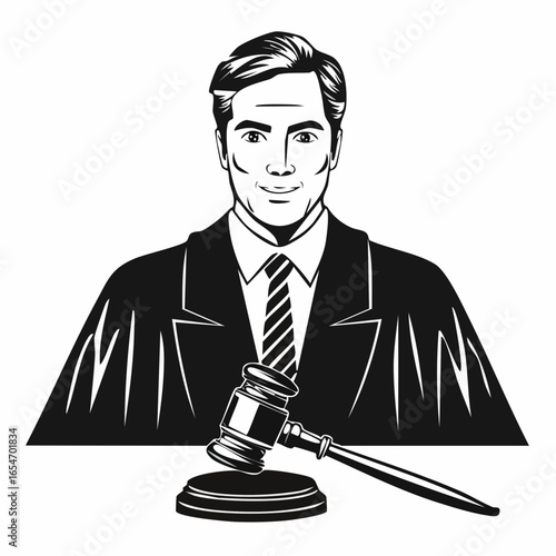 Judge gavel isolated Vector Image. Black and white Judge gavel Image on white background.