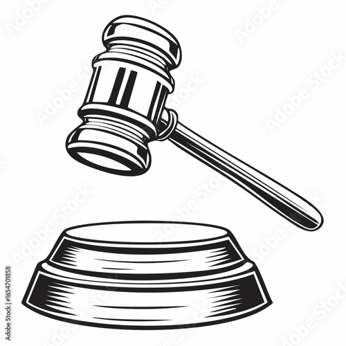 Judge gavel isolated Vector Image. Black and white Judge gavel Image on white background.
