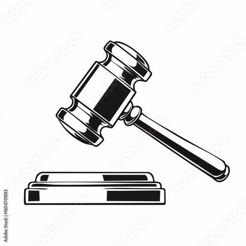 Judge gavel isolated Vector Image. Black and white Judge gavel Image on white background.