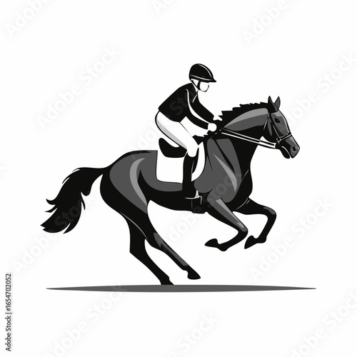 Jockey Horse Race Black and White image vector isolated on white background.
