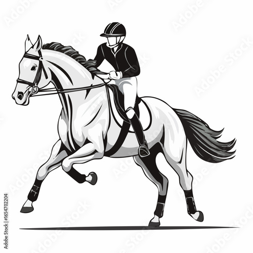 Jockey riding race horse illustration vector isolated on white background.