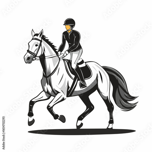 Jockey riding race horse illustration vector isolated on white background.