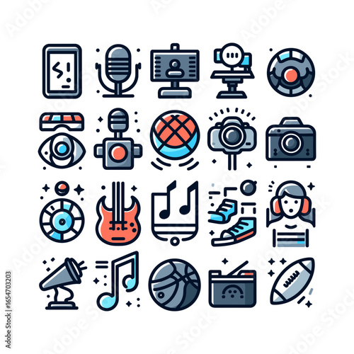 collection of Music, photography, sports icons