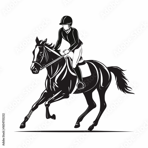 Jockey riding race horse illustration vector isolated on white background.