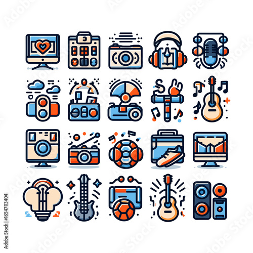 collection of Music, photography, sports icons