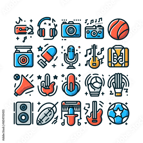 collection of Music, photography, sports icons